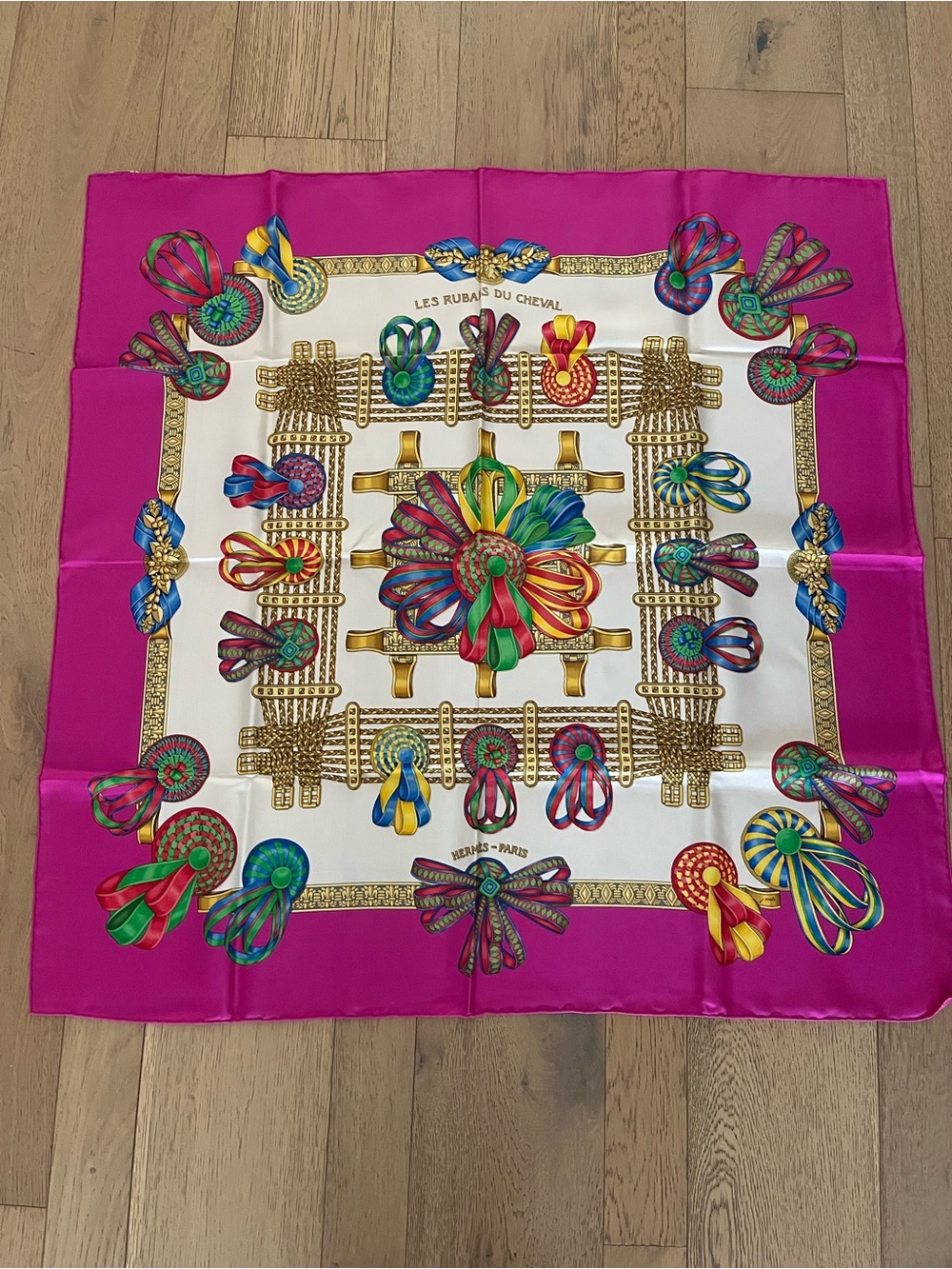 Vintage Hermes purple Les Rubans Du Cheval silk scarf